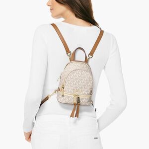 Michael Kors Rhea White Mini Convertible Backpack With Gold Hardware